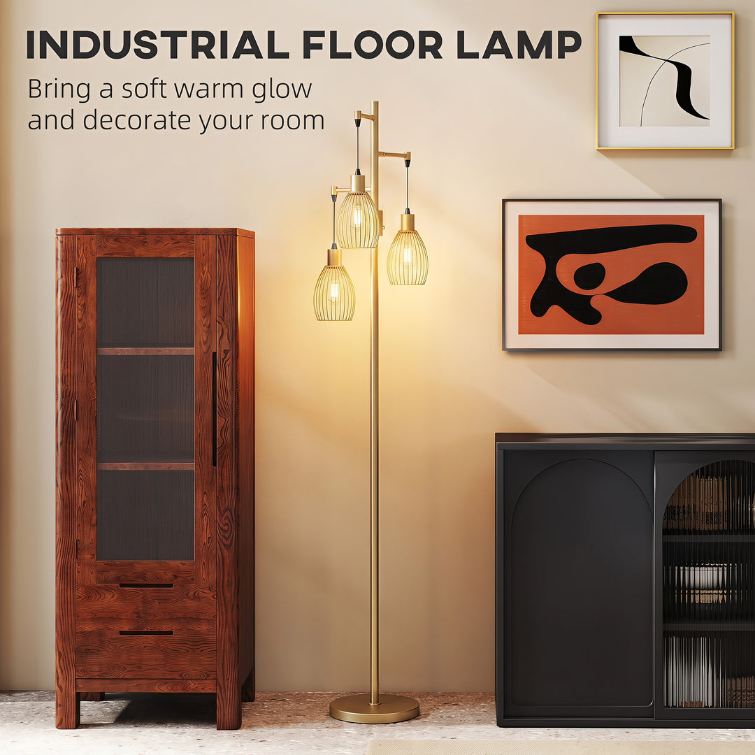 170.5cm Industrial Dimmable Standing Lamp, 3-Light Floor Lamp with Ste