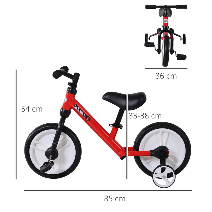 11 Inch Kids Balance Bike Training Pedal Bicycle W/ Removable Stabilizers EVA Tyres Adjustable Seat Height 2 to 5 Years Gift for Boys Girls Red