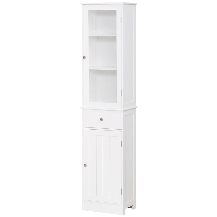 kleankin Bathroom Storage Cabinet with 3-tier Shelf Drawer Door, Floor Cabinet Free Standing Tall Slim Side Organizer Shelves, White | Aosom UK