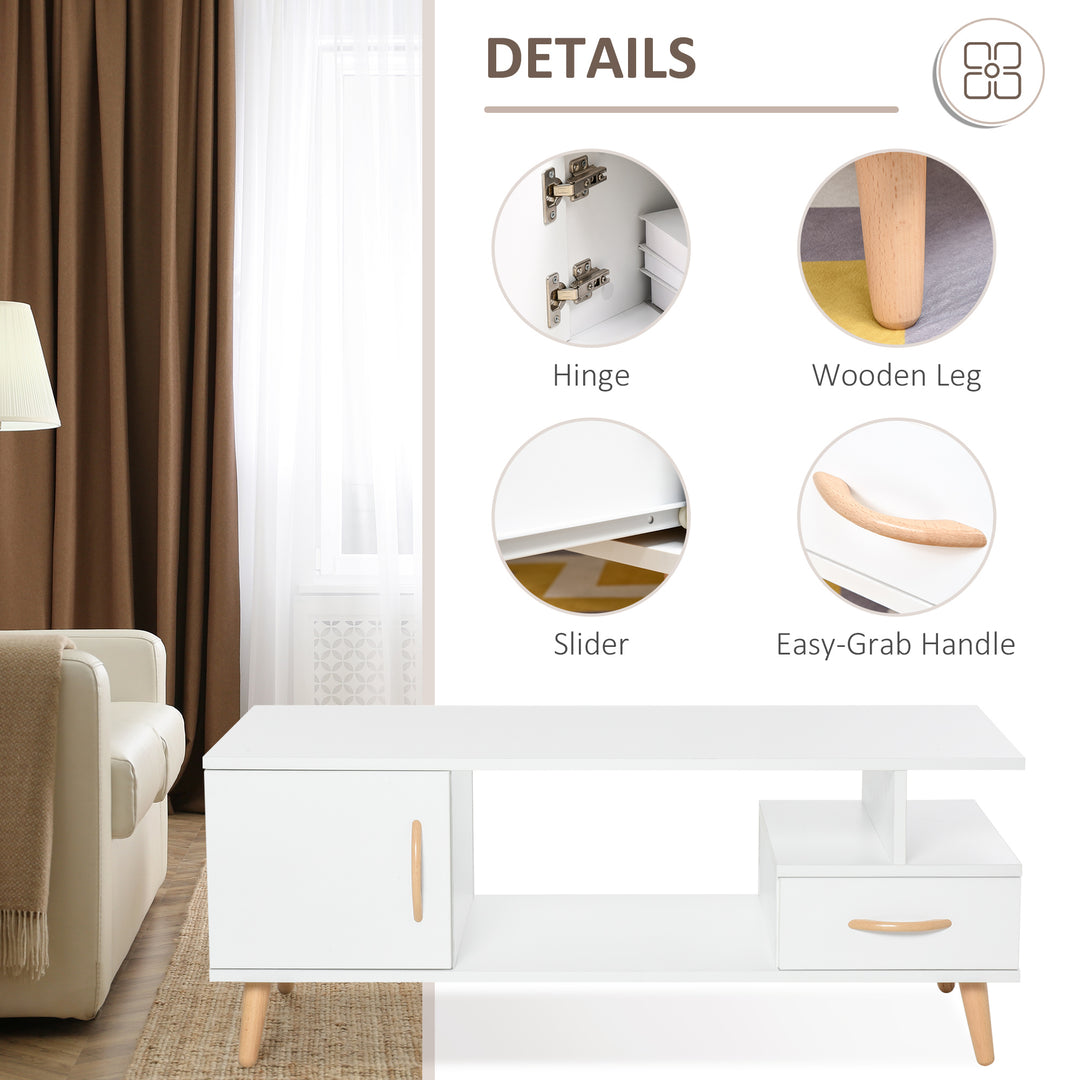 MCL Modern Minimalism Coffee Table with Storage, Sofa Side Table with Shelf & Drawer for Living Room Reception Room, White