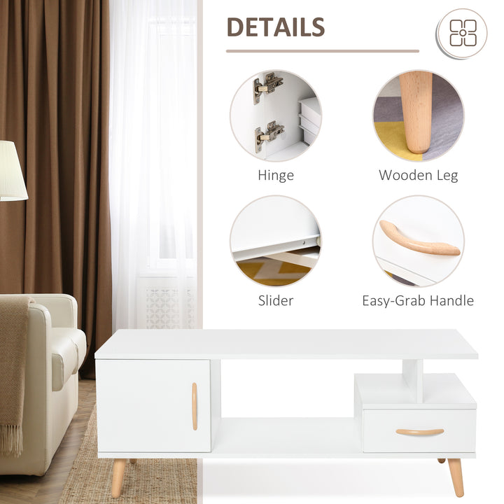 MCL Modern Minimalism Coffee Table with Storage, Sofa Side Table with Shelf & Drawer for Living Room Reception Room, White