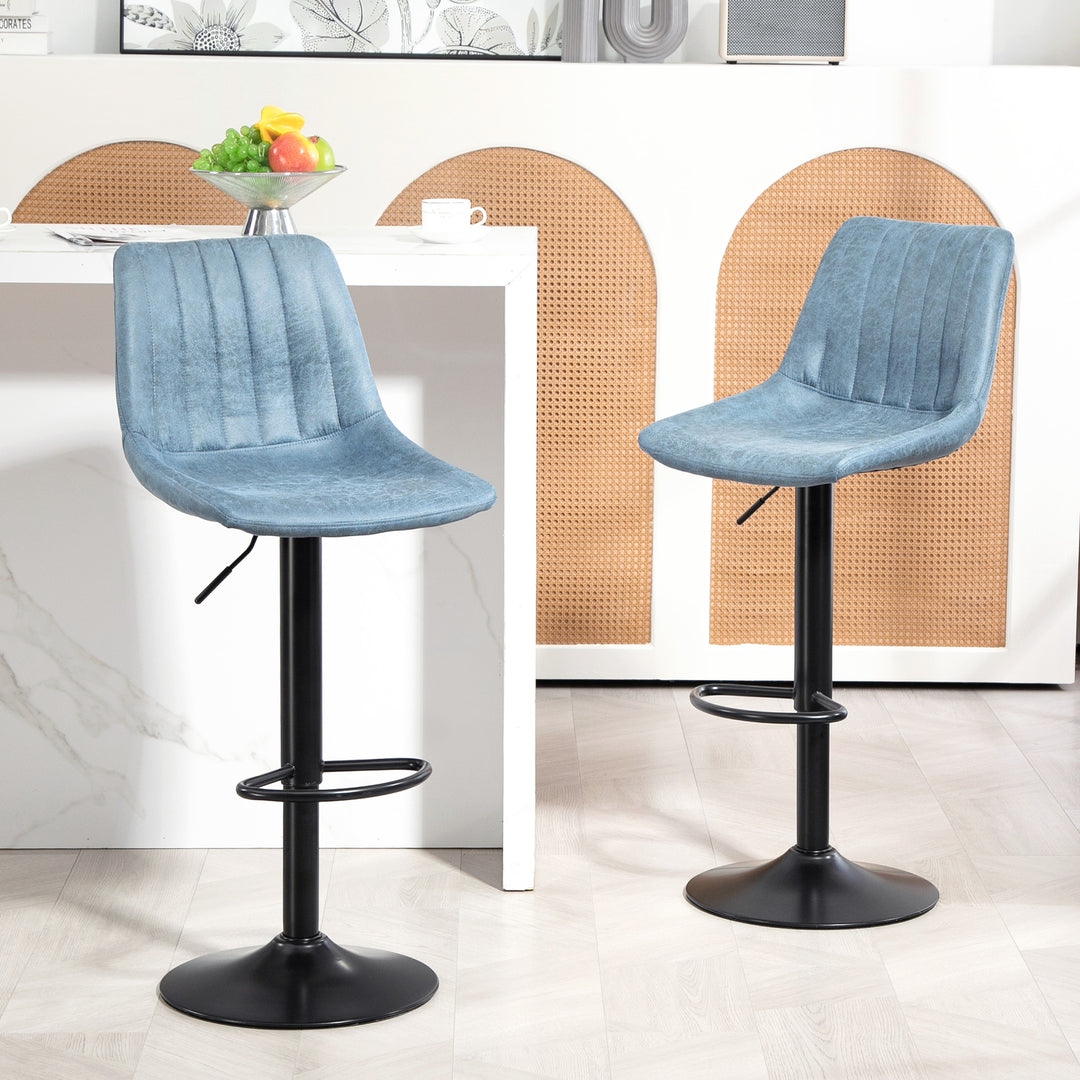 HOMCOM Adjustable Bar Chair Set of 2 Counter Height Bar Stools, Dining Chairs 360° Swivel with Footrest for Home Pub, Blue | Aosom UK