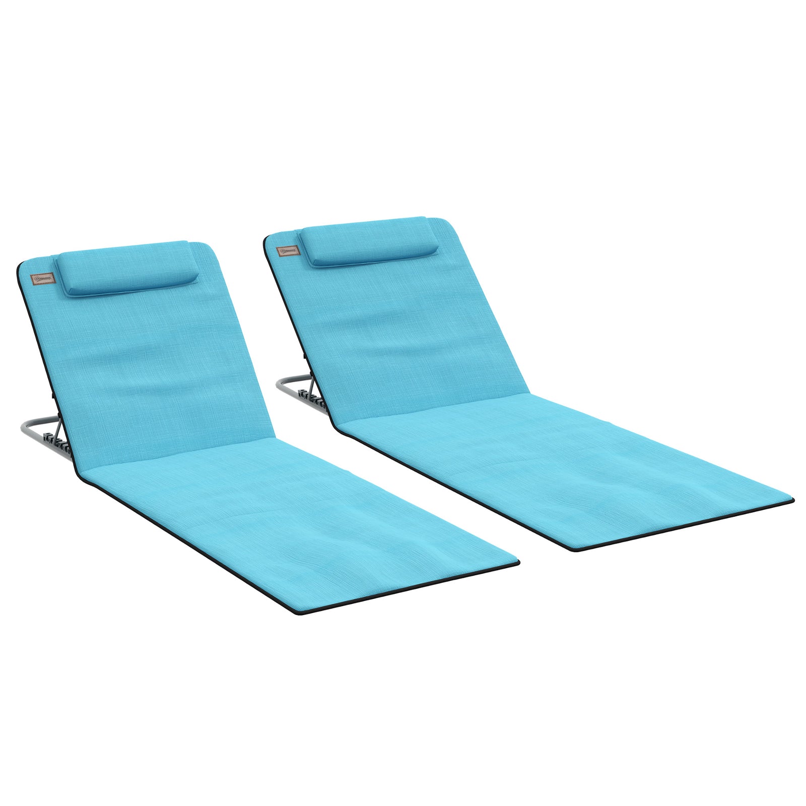 Set of Two Metal Frame Beach Chairs, with Reclining Backs - Blue