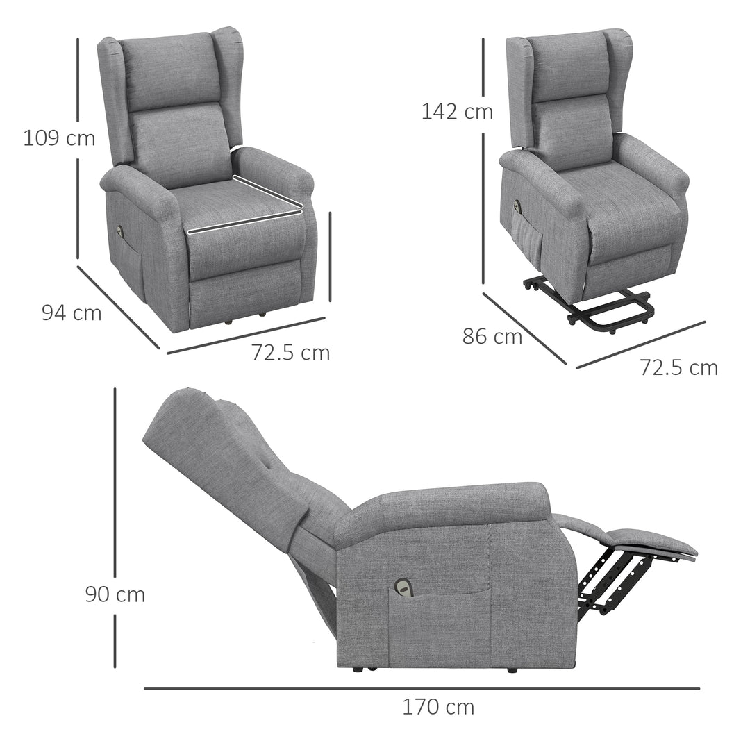 HOMCOM Power Lift Chair for the Elderly with Remote Control, Fabric Electric Recliner Chair for Living Room, Grey | Aosom UK