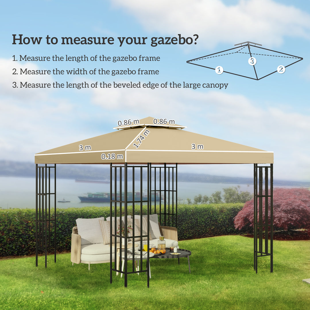 3(m) Gazebo Top Cover Double Tier Canopy Replacement Pavilion Roof Deep Beige