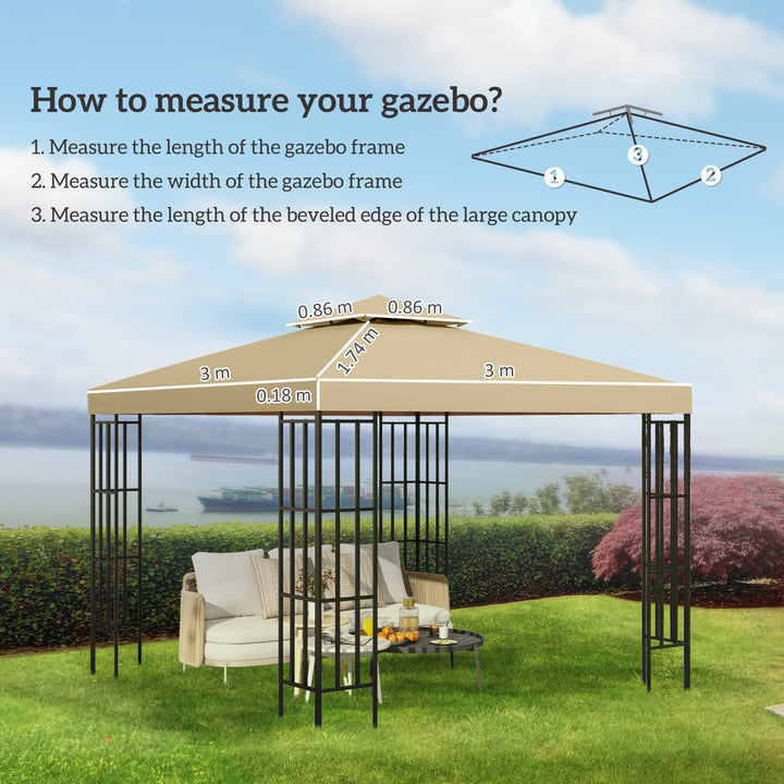 3(m) Gazebo Top Cover Double Tier Canopy Replacement Pavilion Roof Deep Beige