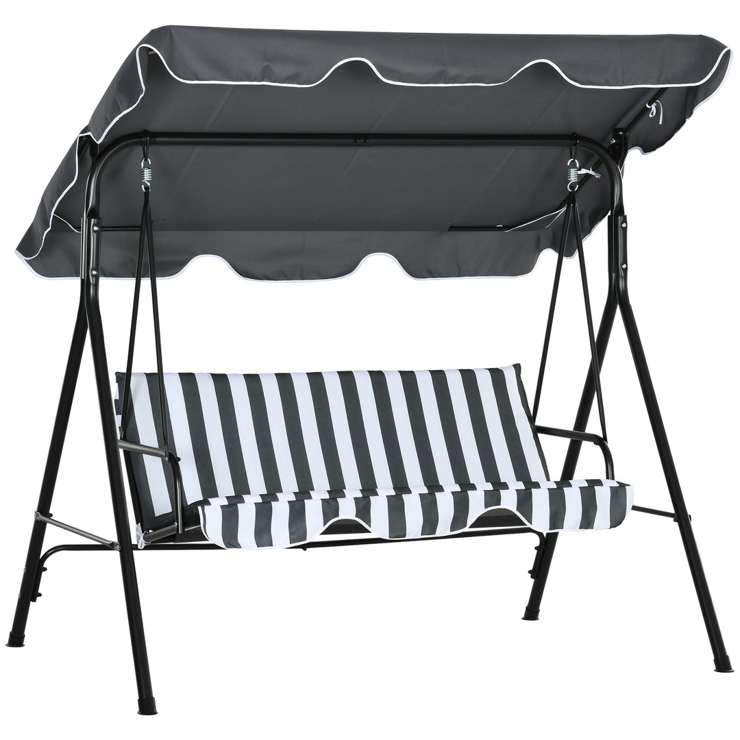 3 Seater Garden Swing Chair, Outdoor Swing Chair with Adjustable Canopy, Mental Frame & Cushions, Grey