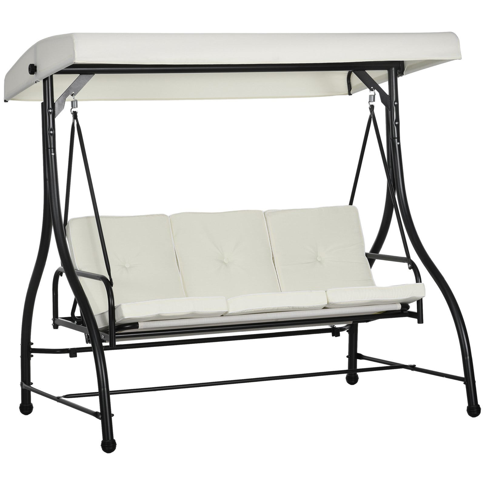 3 Seater Canopy Swing Chair, 2 in 1 Garden Swing Seat Bed, with Adjustable Canopy and Metal Frame, Cream White