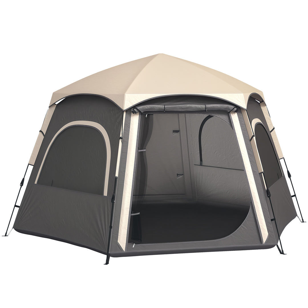 Instant Pop Up Camping Tent, 2/3/4 Person Easy Setup Dome Family Tent with Vestibule, Rainfly, 4 Mesh Windows & 2 Doors, Hexagonal Design, Waterproof & UV Protected, Dark Grey