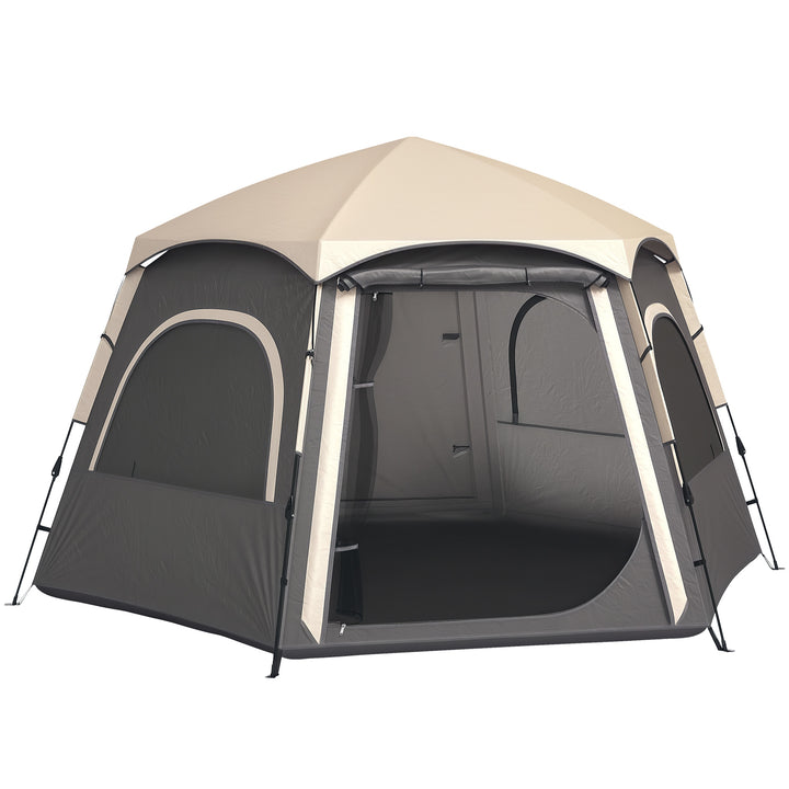 Instant Pop Up Camping Tent, 2/3/4 Person Easy Setup Dome Family Tent with Vestibule, Rainfly, 4 Mesh Windows & 2 Doors, Hexagonal Design, Waterproof & UV Protected, Dark Grey