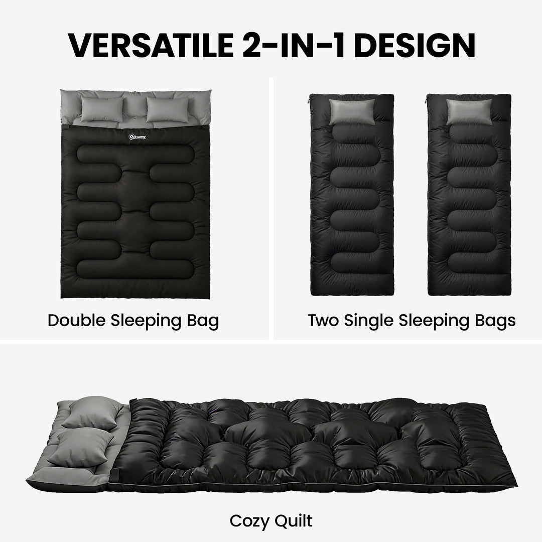 Double Sleeping Bag with 2 Pillows, 220 x 160 cm Extra-Large Sleeping 
