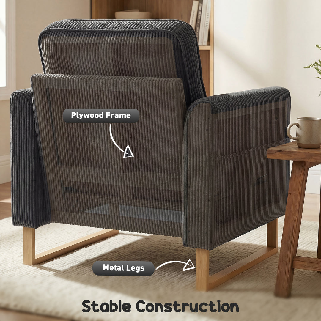Accent Chair with Pocket Spring, Modern Industrial Armchair with Metal