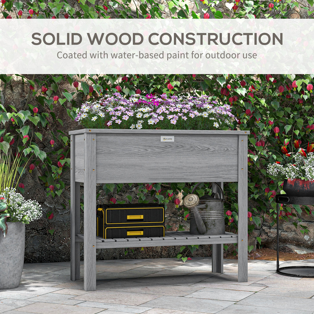 Wooden Raised Garden Bed, Elevated Planter Box with Storage Shelf and 