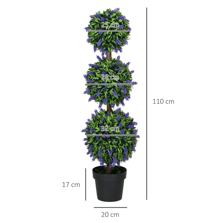 HOMCOM Artificial Lavender Flower Ball Trees, Set of 2, with Pot for Indoor Outdoor Decor, 110cm, Green. | Aosom UK