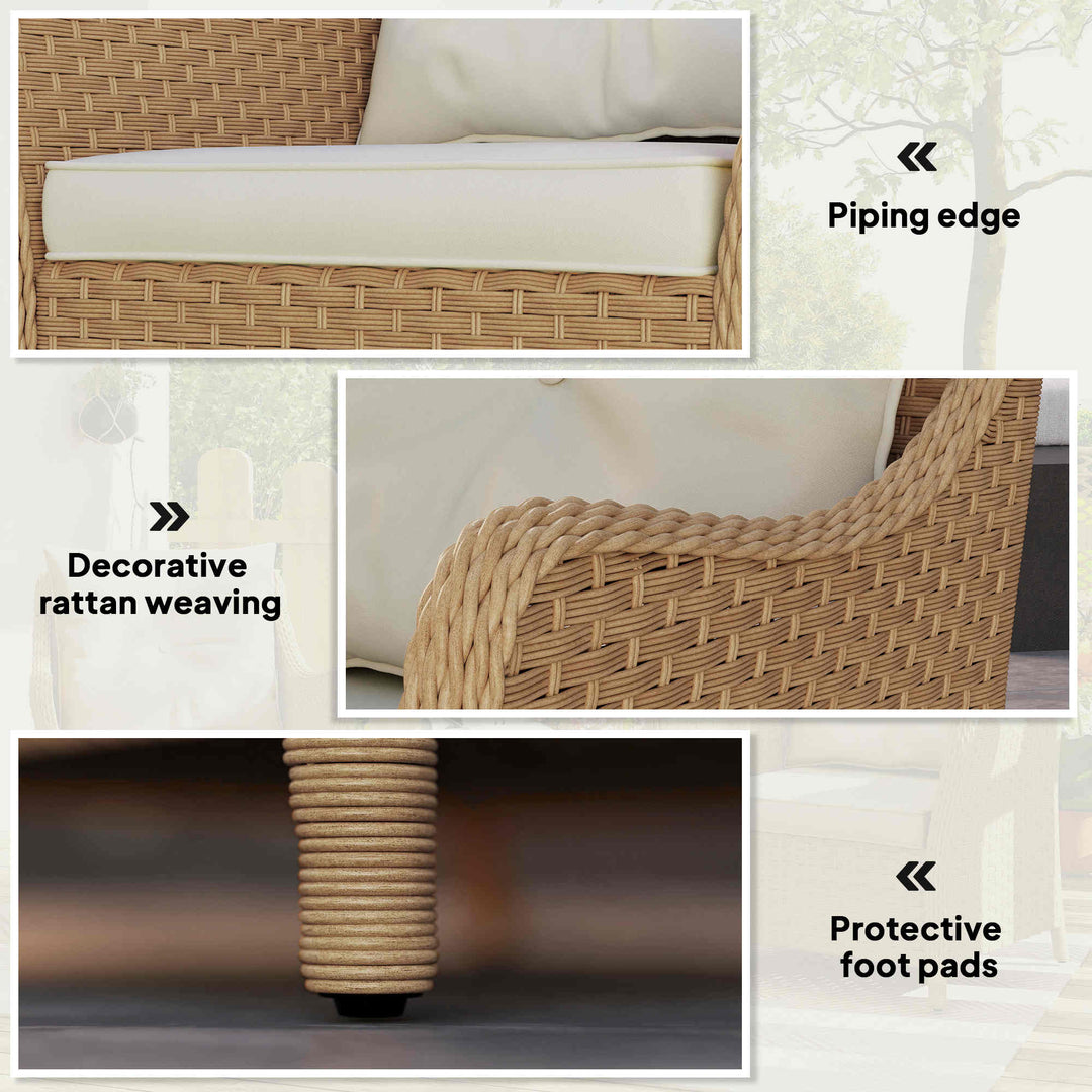 Rattan Garden Chairs Set of 2, Outdoor Rattan Chairs with Cushions, Armrests and High Back, PE Wicker Garden Armchair with Steel Frame for Balcony, Porch, Beige