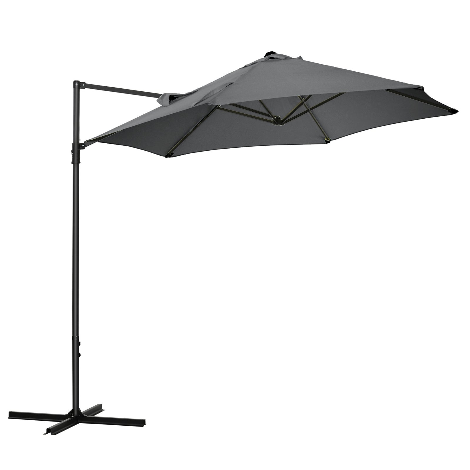 2.5M Garden Cantilever Parasol, Offset Roma Patio Umbrella Hanging Sun Shade Canopy Shelter with 360° Rotation and Cross Base, Dark Grey