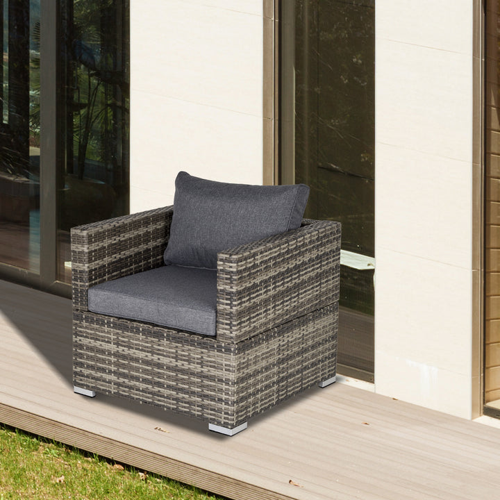 Outsunny Outdoor Patio Furniture Single Rattan Sofa Chair Padded Cushion All Weather for Garden Poolside Balcony Deep Grey