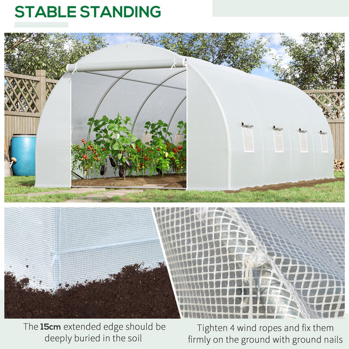 MCL 6 x 3 x 2 m Polytunnel Greenhouse, Walk in Polytunnel Tent with Metal Frame, Zippered Door and 8 Windows for Garden and Backyard, White