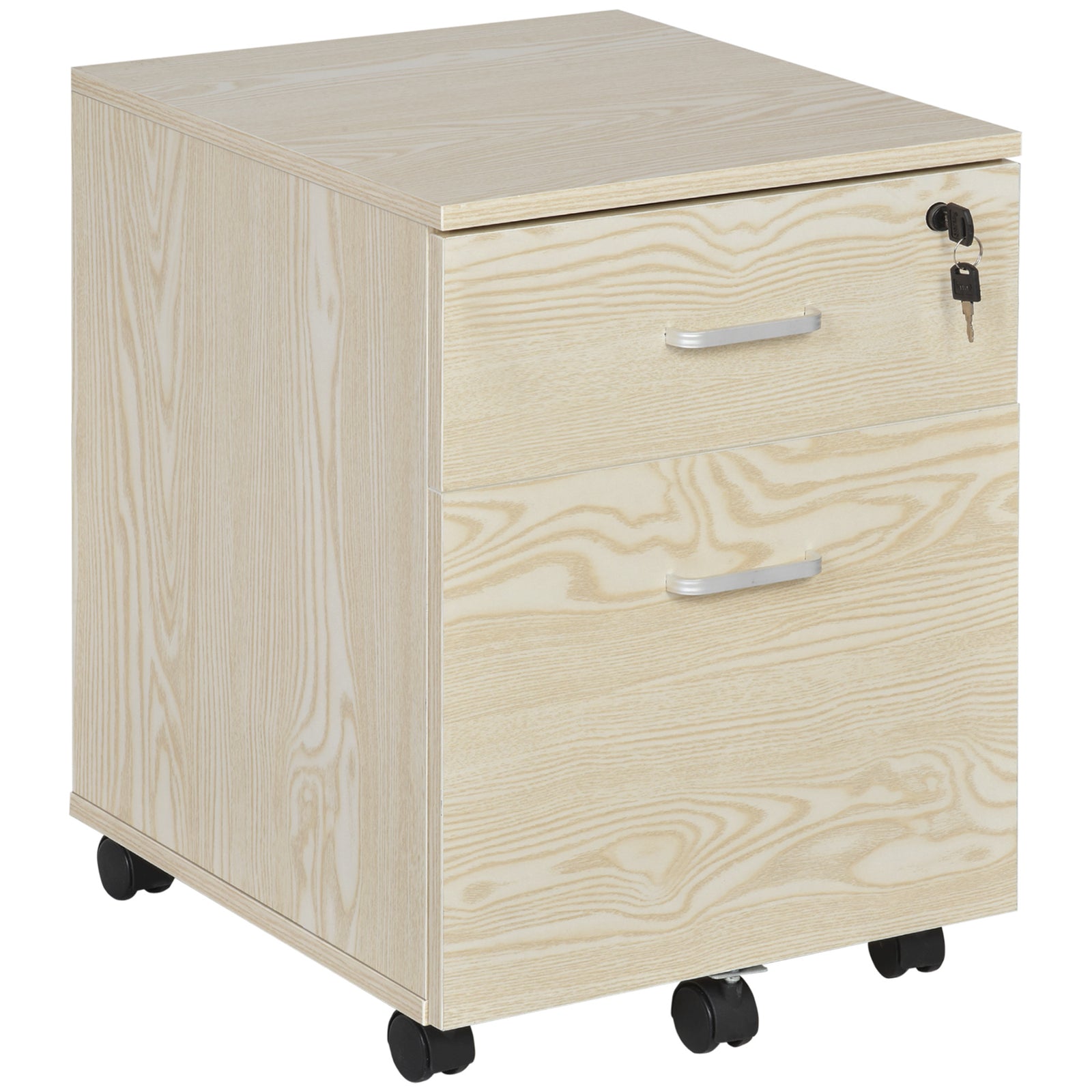 2-Drawer Locking Office Filing Cabinet w/ 5 Wheels Rolling Storage Hanging A4 Cupboard Home Organisation, Oak Wood Grain
