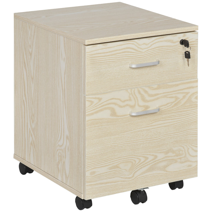 MCL 2-Drawer Locking Office Filing Cabinet w/ 5 Wheels Rolling Storage Hanging A4 Cupboard Home Organisation, Oak Wood Grain