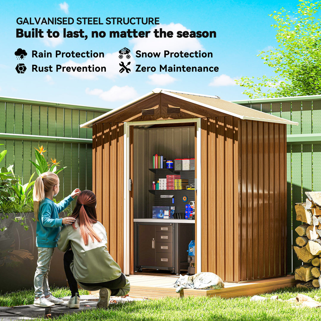 6.5 x 3.5ft Metal Garden Storage Shed - Brown Wood Effect