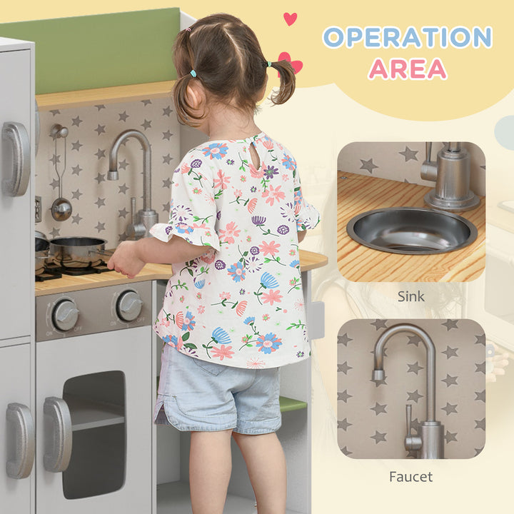 AIYAPLAY Toy Kitchen, Kids Play Kitchen Role Playing Game with Phone, Ice Maker, Stove, Sink, Utensils, for 3