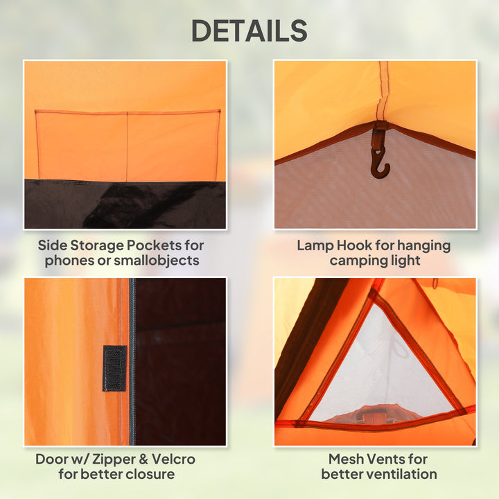 2-3 Man Tunnel Tents w/ Vestibule Camping Tent Porch Air Vents Weather-Resistant Shelter, Orange