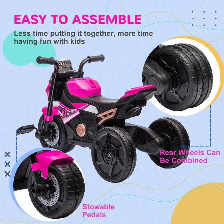 AIYAPLAY Motorcycle Design, 3 in 1 Toddler Trike, Sliding Car, Balance Bike with Headlight, Music, Horn, Pink