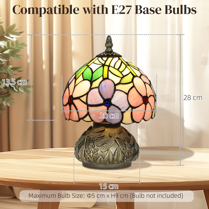MCL Tiffany-Style Table Lamp with Sculpted Dragonfly Base, Handcrafted Antique Stained Glass Bedside Lamp for Living Room and Bedroom, E27 Socket, Pink