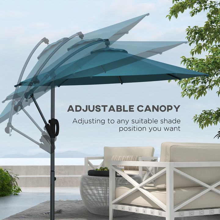 3m Offset Cantilever Parasol Umbrella, with Cross Base - Blue