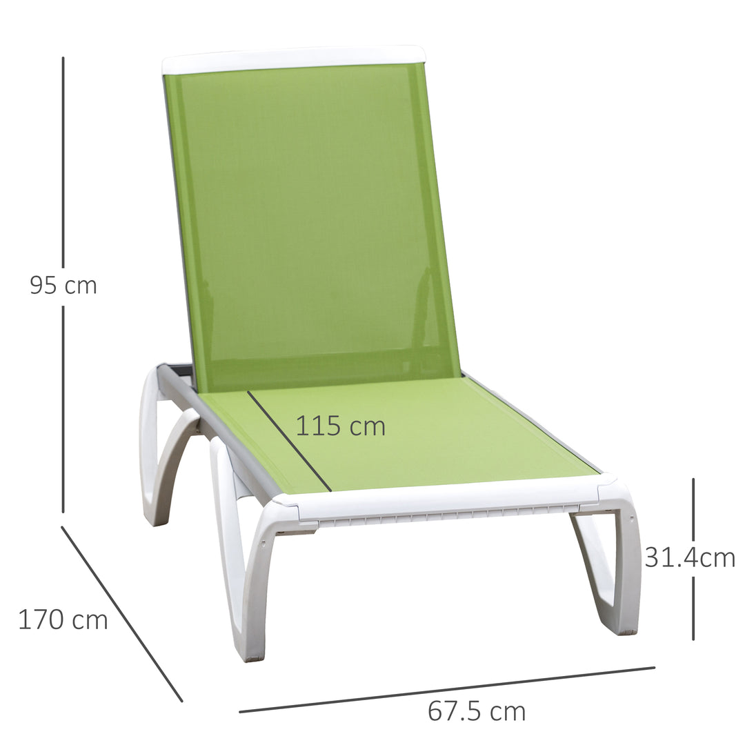 Outsunny Portable Chaise Lounge, Outdoor Sun Lounger with Adjustable Back, Texteline, Green