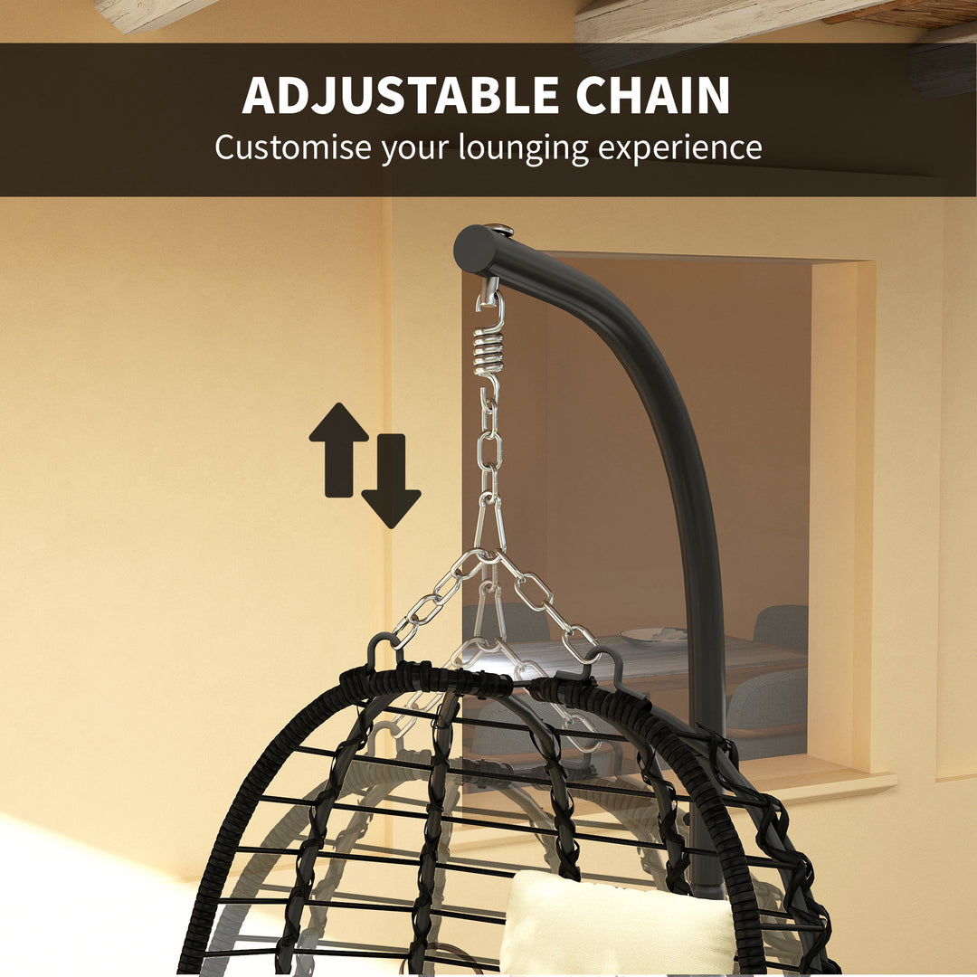Rattan Hanging Egg Chair, Foldable Wicker Hammock Swing Chair with Cushion, Stand, Adjustable Height, Head Pillow, Steel Frame for Garden Patio Indoor Outdoor, Cream White