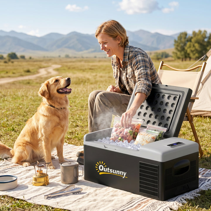 16L Portable Car Fridge, -20℃ to 10℃ Adjustable Temperature - Black/Gr