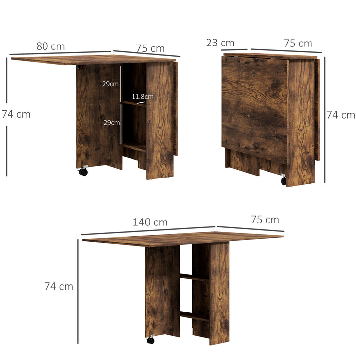 80-140 cm Folding Dining Table for 4-6 People, Drop Leaf Table with 2-