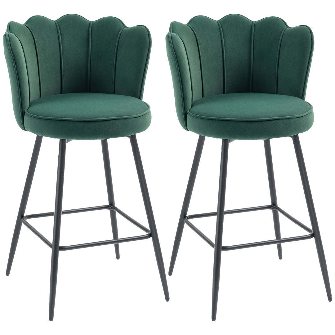 HOMCOM Set of Two Velvet-Feel Lotus Bar Stools