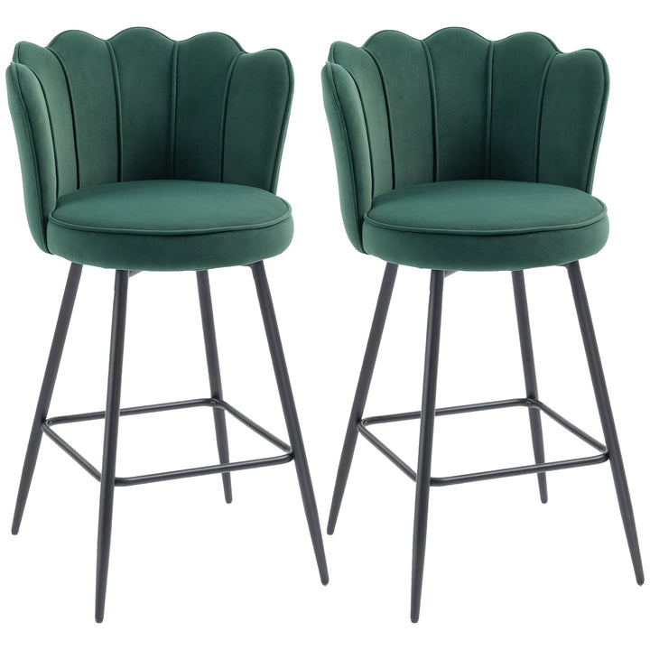 HOMCOM Set of Two Velvet-Feel Lotus Bar Stools
