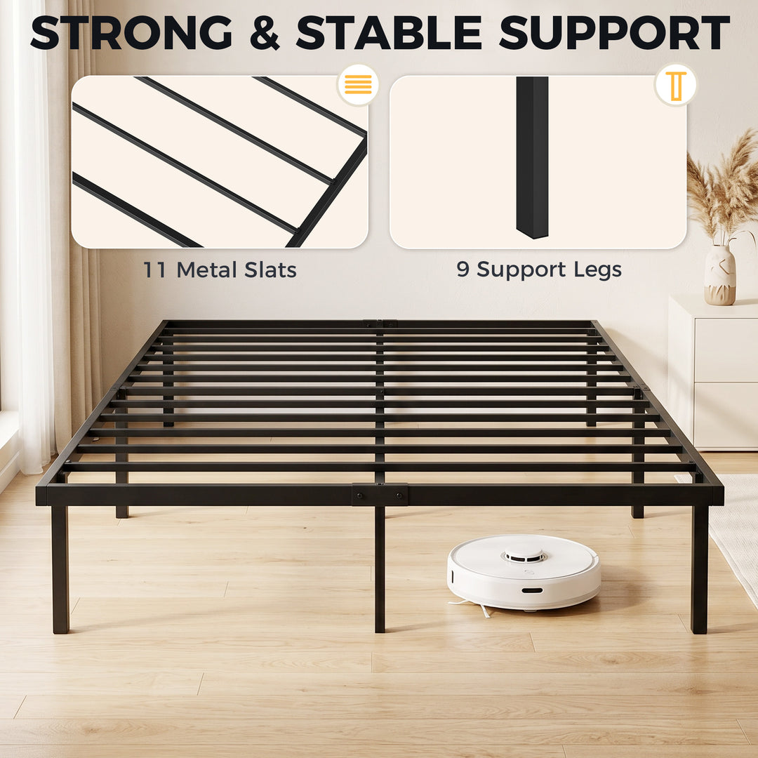4ft6 Double Bed Frame with Underbed Storage, Metal Platform Bed Frame 