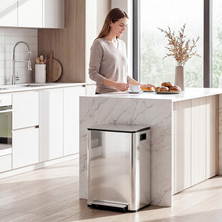60L Dual Compartment Stainless Steel Bin, with Deodoriser Holders - Si