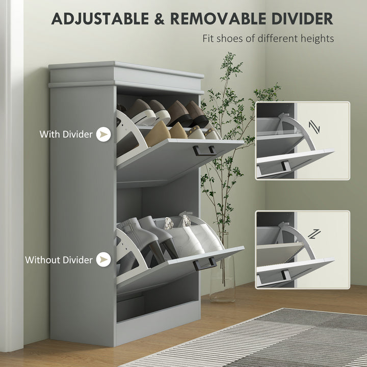 Two-Drawer Minimalistic Shoe Storage Cabinet, for 10 Shoes, Grey