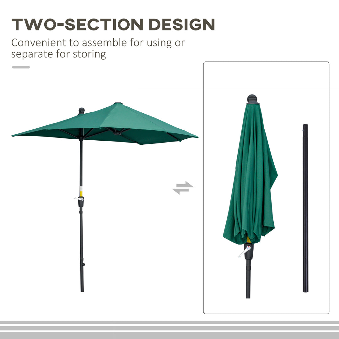 2m Half Parasol Market Umbrella Garden Balcony Parasol with Crank Handle, Base, Double-Sided Canopy, Dark Green