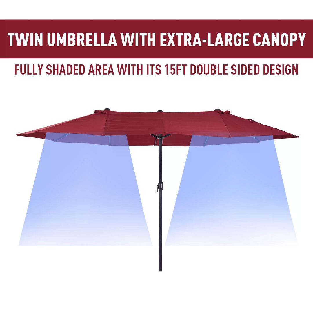 MCL 4.6m Double-Sided Patio Parasol Sun Umbrella-Wine Red