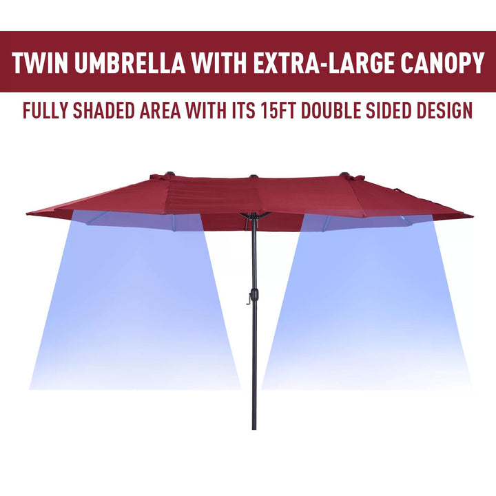 4.6m Double-Sided Patio Parasol Sun Umbrella-Wine Red