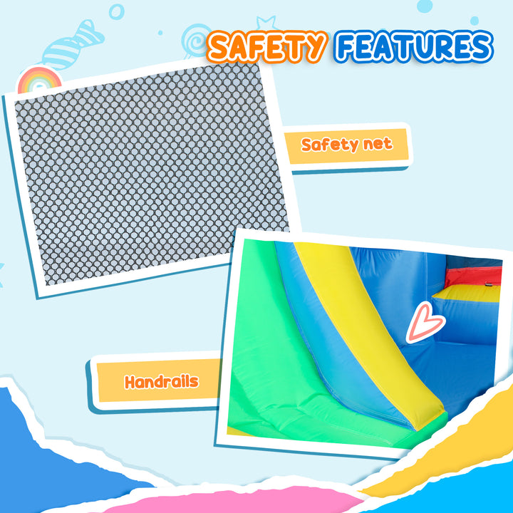 Inflatable Bouncy Castle with 550W Blower, Basketball Hoop, Long Slide