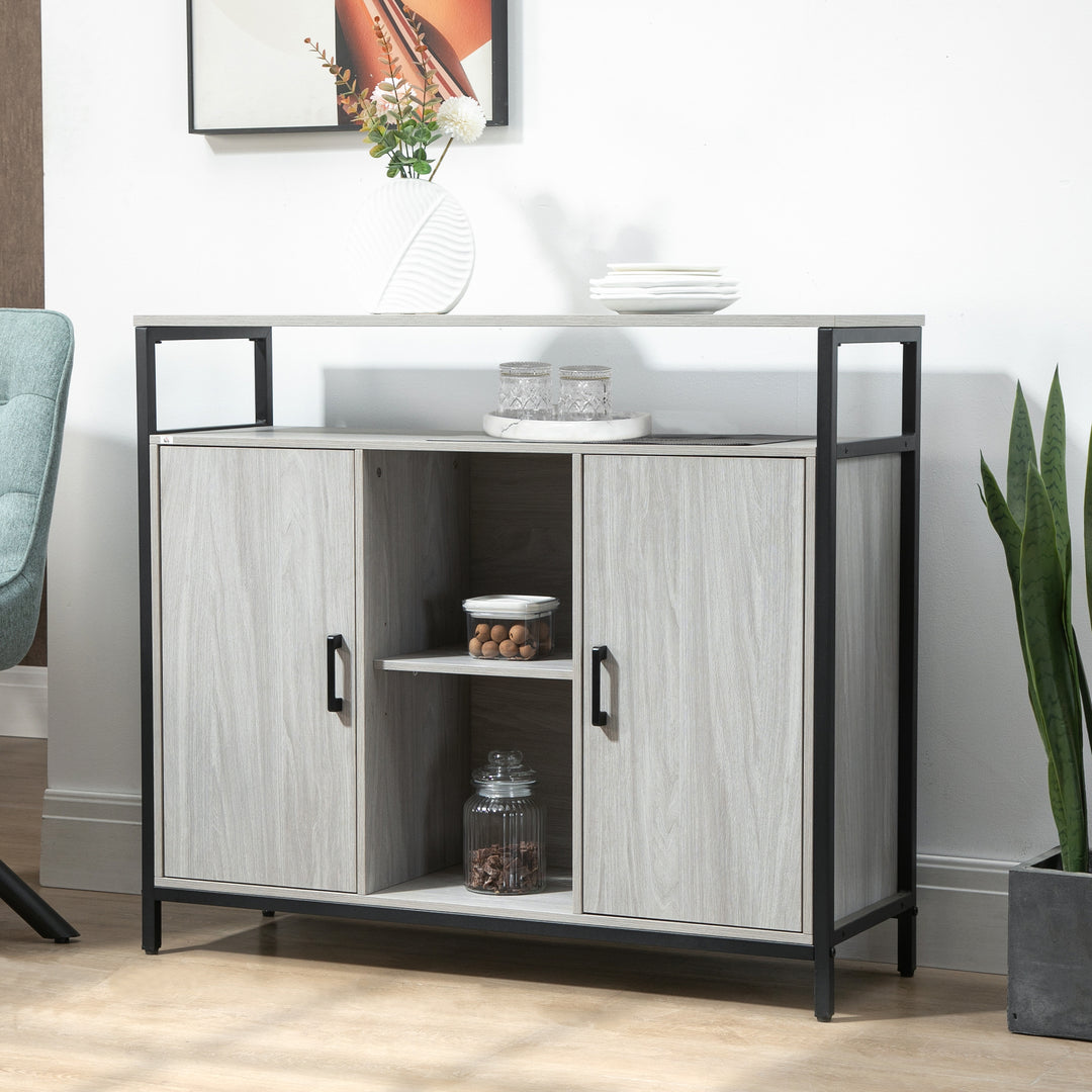 MCL Modern Sideboard, Steel Frame Storage Cabinet with 2 Doors and Adjustable Shelves for Living Room, Hallway, Light Grey