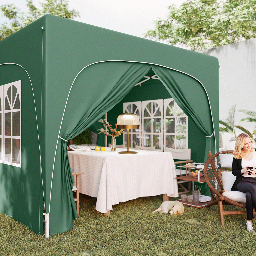 3 x 3m Pop-Up Gazebo Shelter, with Accessories - Dark Green