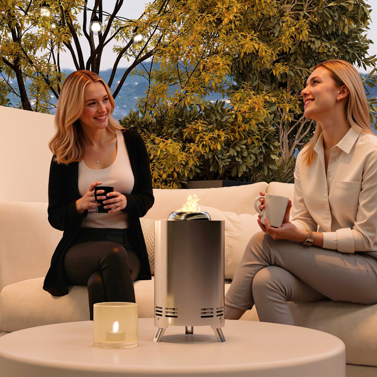 Smokeless Fire Pit, 16 x 16 cm Stainless Steel Portable Wood Burning Firepit with Poker, Wood or Pellet Fuelled Tabletop Fire Pit for Garden Camping Bonfire Party, Silver Tone