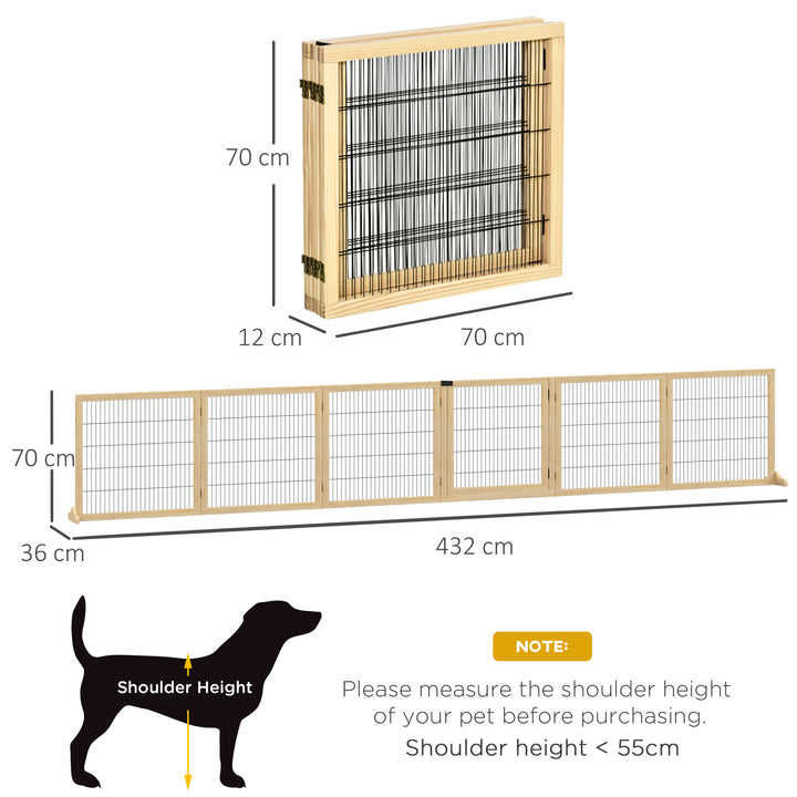 Wooden Pet Gate, Freestanding Dog Safety Barrier with Two Support Feet - Natural Tone