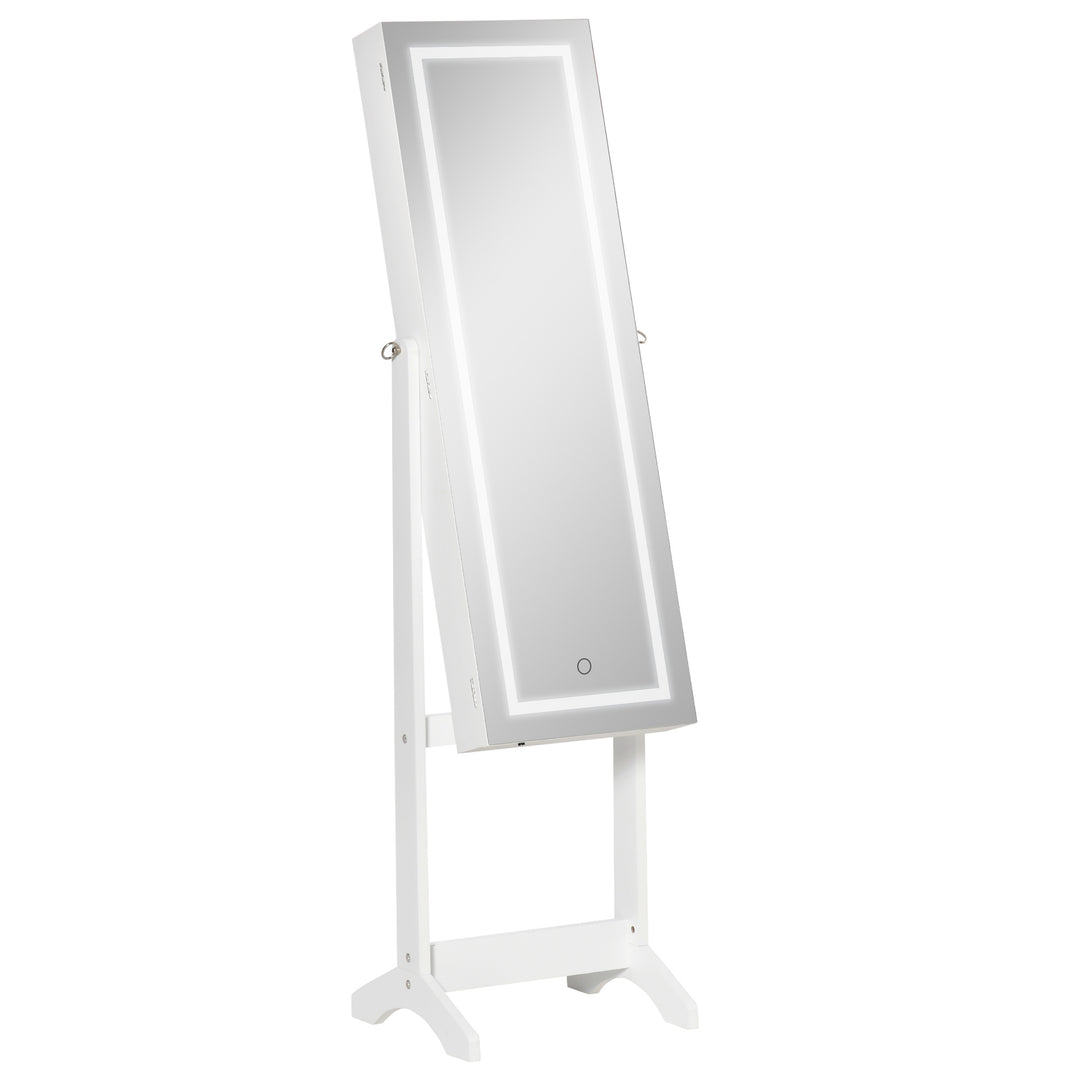MCL Jewellery Cabinet with LED Light, Lockable Jewellery Organiser with Full-Length Mirror for Bedroom Dressing Room, White