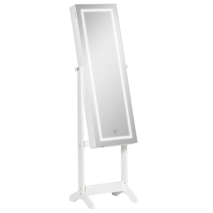 MCL Jewellery Cabinet with LED Light, Lockable Jewellery Organiser with Full-Length Mirror for Bedroom Dressing Room, White