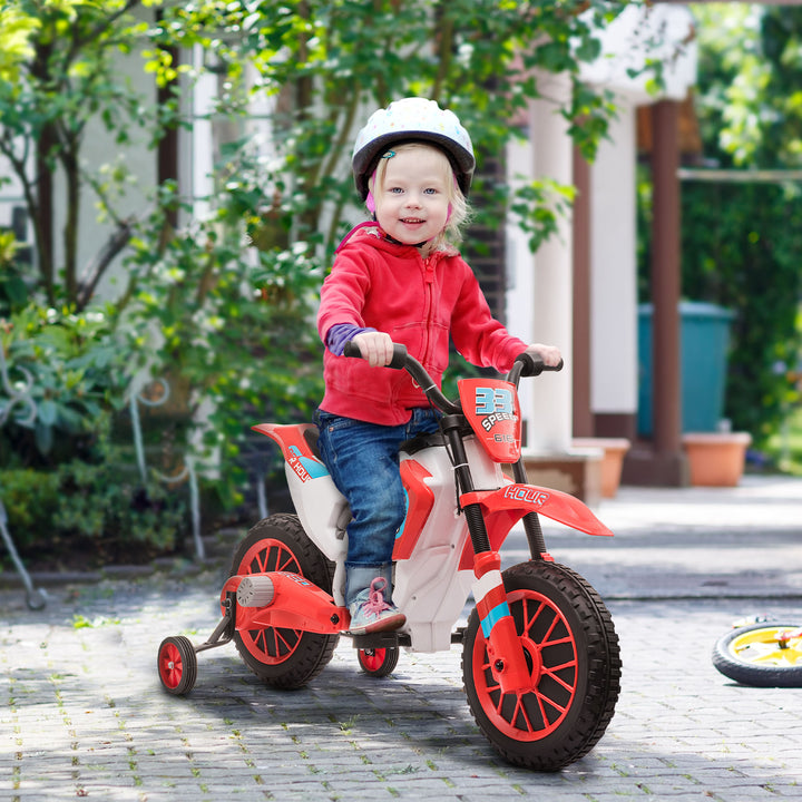 HOMCOM Kids' Electric Motorbike: 12V Ride-On with Training Wheels, Youthful Thrill for Ages 3-6, Red | Aosom UK